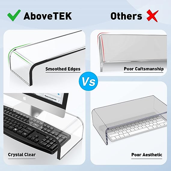 Acrylic Monitor Stand, Custom Size Monitor Riser/Computer Stand for Home Office Business w/Sturdy Platform, PC Desk Stand for Keyboard Storage & Multi-Media Laptop Printer TV Screen (8MM)