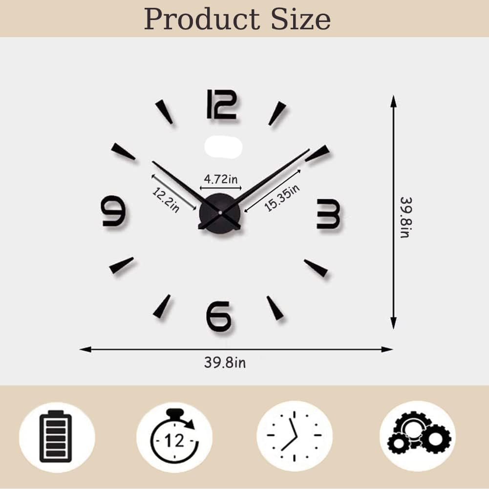 3D Wall Clock Large, DIY Large Frameless Wall Clock Stickers, Acrylic Wall Clock Modern Design, DIY Wall Decoration Clock