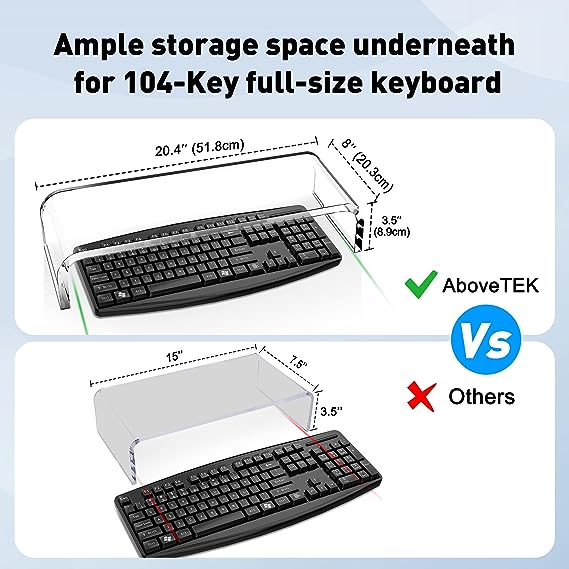 Acrylic Monitor Stand, Custom Size Monitor Riser/Computer Stand for Home Office Business w/Sturdy Platform, PC Desk Stand for Keyboard Storage & Multi-Media Laptop Printer TV Screen (5mm)