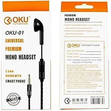 Oku Universal Premium Mono Headset with Jack- Black- 3.5mm