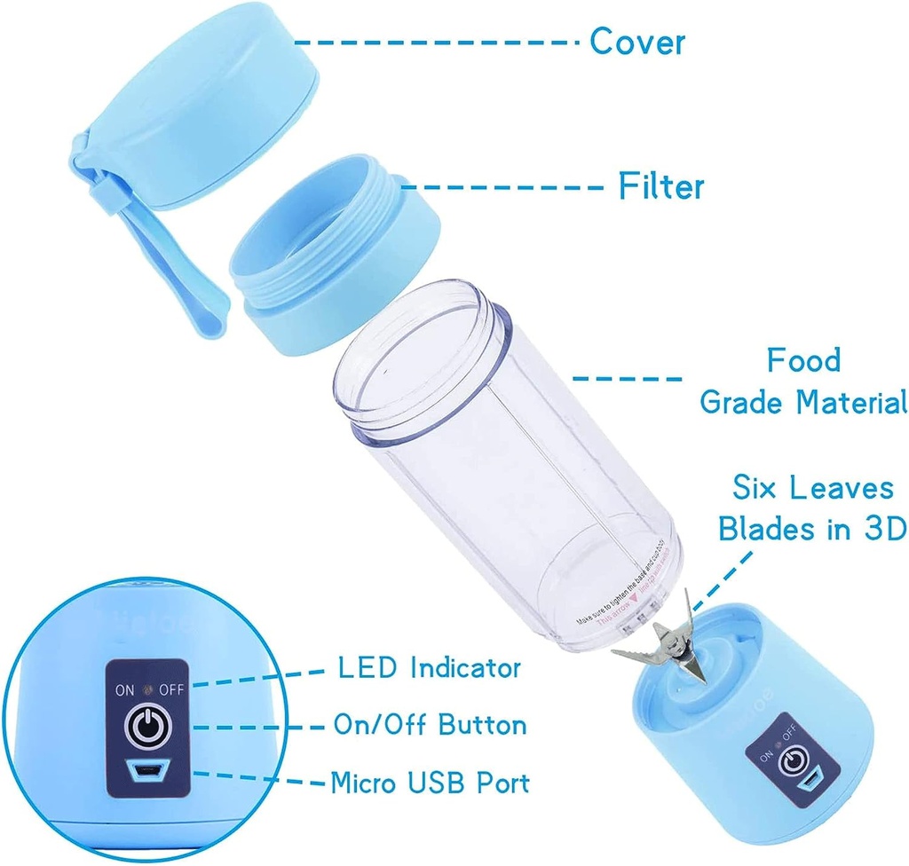 6 Blades Portable USB Blender mini Blender(MIX COLOR)