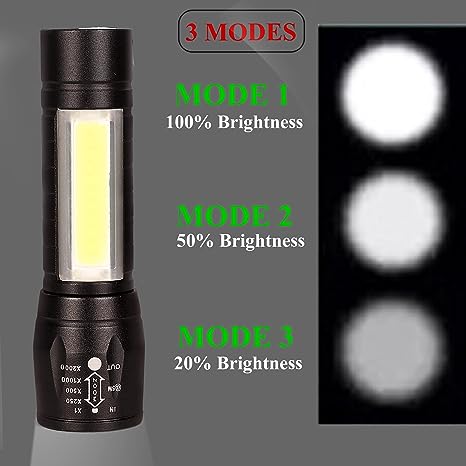 Tactical Flashlight Zoomable 3 Modes USB Charging Torch