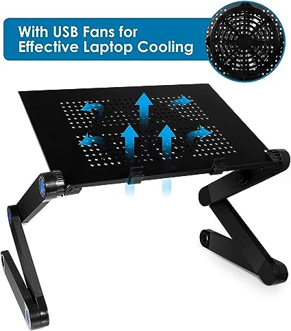 Portable Adjustable Aluminum Laptop TABLE W/FANS[25.4D x 48.8W x 1.3H centimeters]