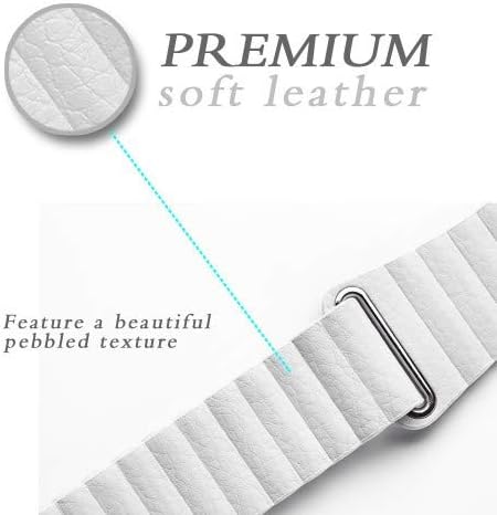 Watch Band 44mm 42mm Leather Strap Adjustable Magnetic Closure Wrist Loop Band (white)