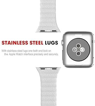 Watch Band 44mm 42mm Leather Strap Adjustable Magnetic Closure Wrist Loop Band (white)