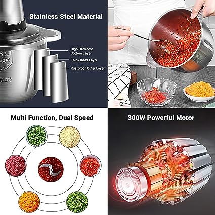 Stainless Steel Electric Meat Grinder 2L Food Processor for Meat Vegetables Fruits Nuts