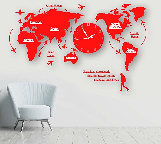 World Map 3D Digital Hanging Ultra Quiet Acrylic Wall clock