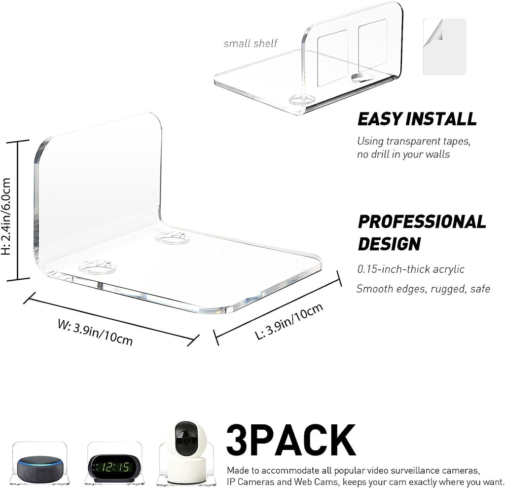 Acrylic Floating Wall Shelves for Security Cameras