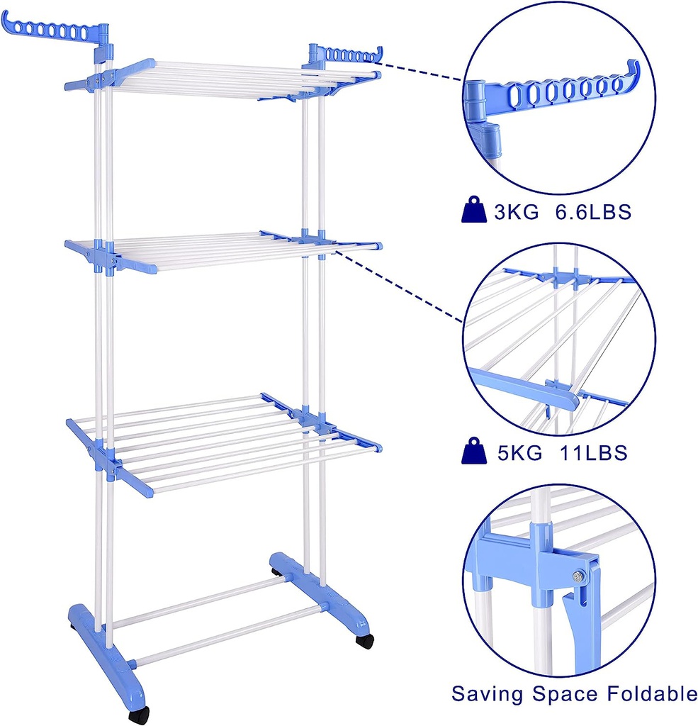 3 Layer Clothes Drying Rack[66D x 73W x 169.5H centimeters](1