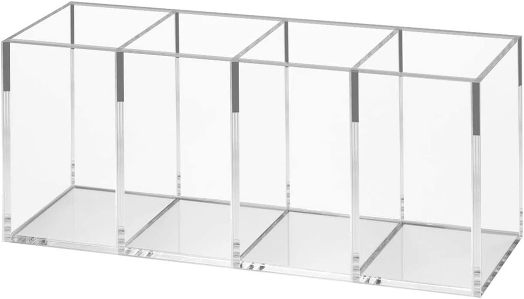 Acrylic Pen Holder 4 Compartments Clear Pen Holder Organizer Makeup Brush Holder for Office Desk Accessories,Cosmetic Brush Storage Box,Dorm,Bathroom,Kitchen (Clear)