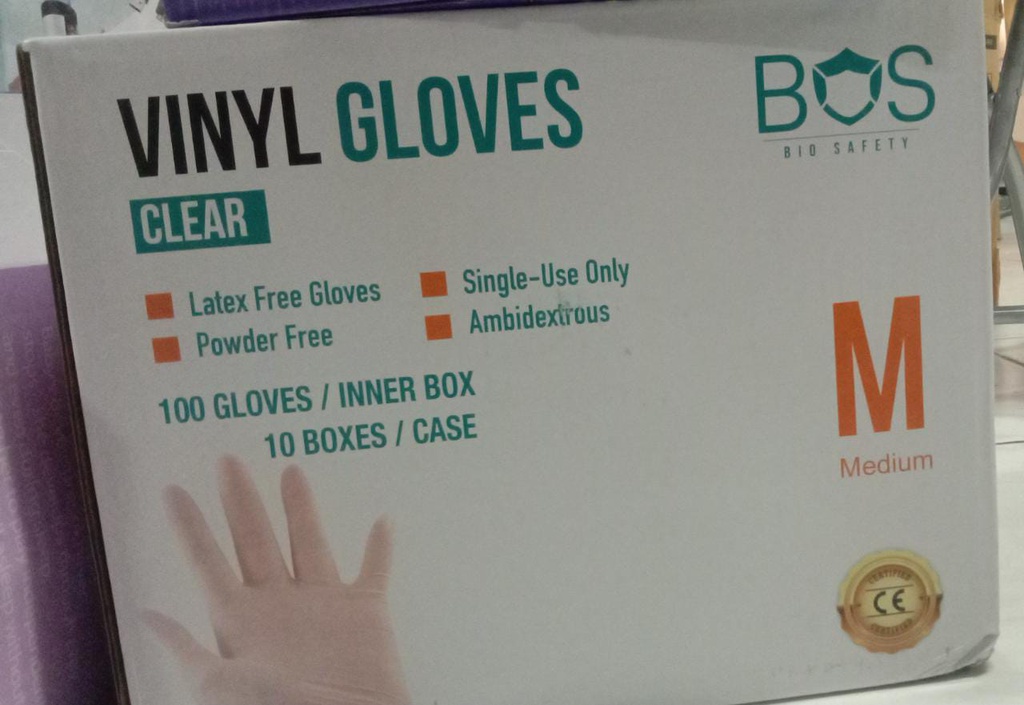 VINYL GLOVES CLEAR MEDIUM FULL COTTON 10 BOXES