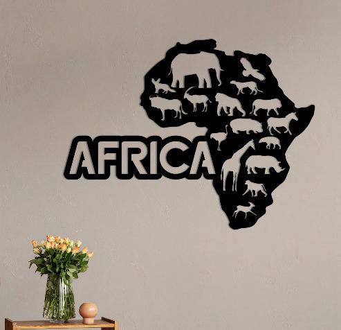 Africa Map Wall Decor with Animals (60x45cm)