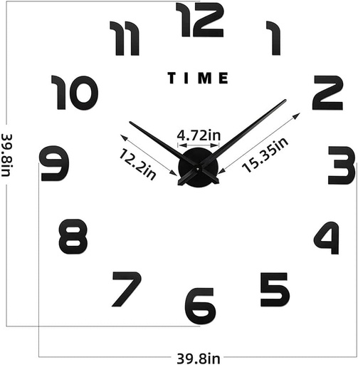 3D Wall Clock DIY Large Size Modern Frameless Self Adhesive Acrylic Sticker Letters for Home Office Empty Wall Decorations